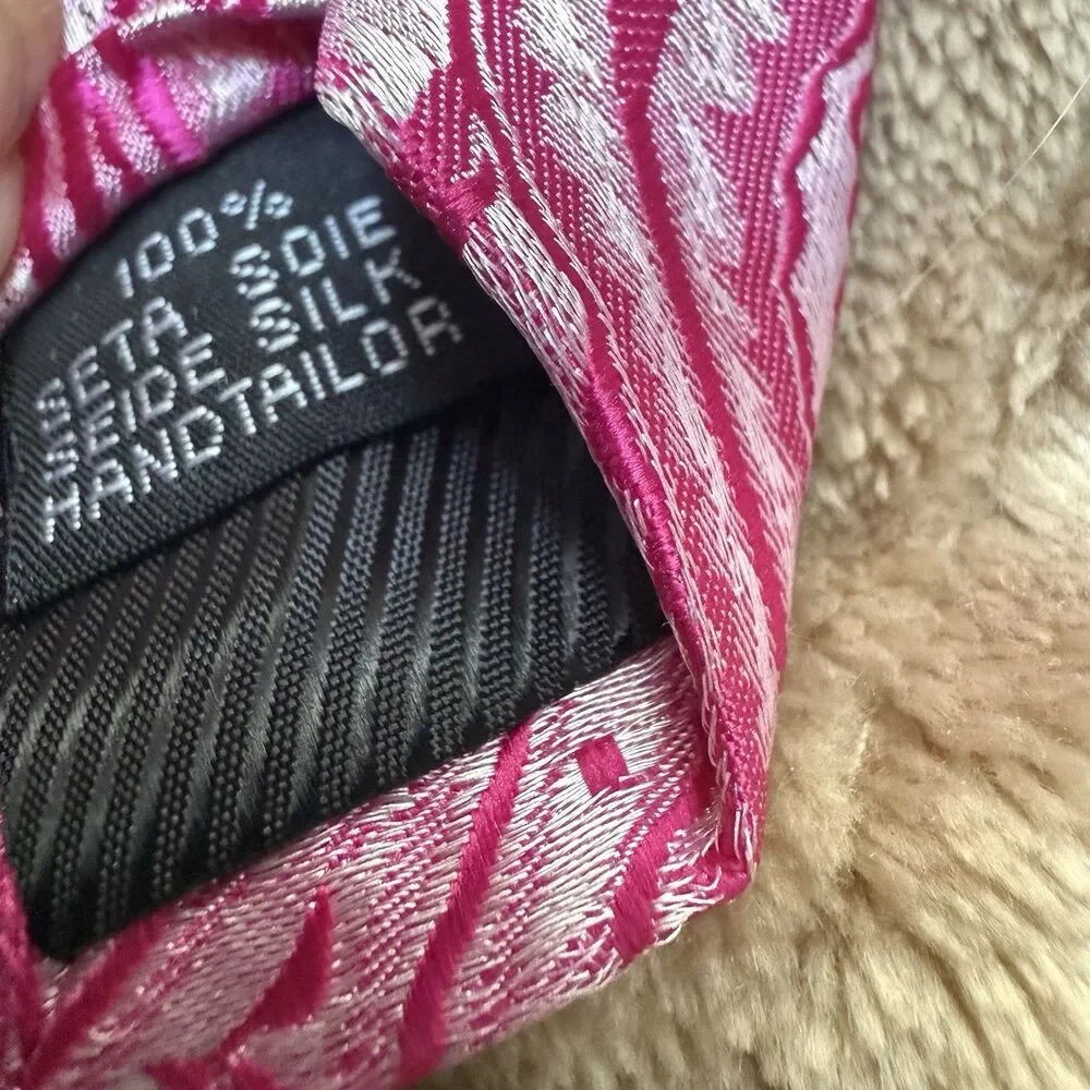 Barry Wang Paisley Woven Men’s Tie Pink Necktie Pocket Square Wedding Formal NWT